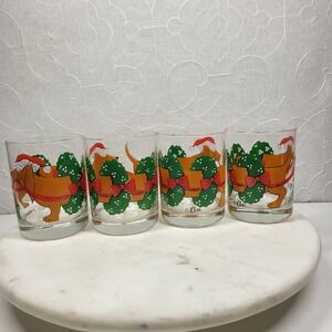 Dachshund Cera Christmas Glasses Dog Wreath Holiday Drinkware Box of 4
